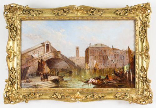 Antique Oil Painting the Rialto, Venice' Alfred Pollentine 19th C
