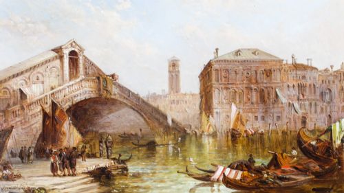 fig 1. Antique Oil Painting The Rialto, Venice' Alfred Pollentine 19th C

