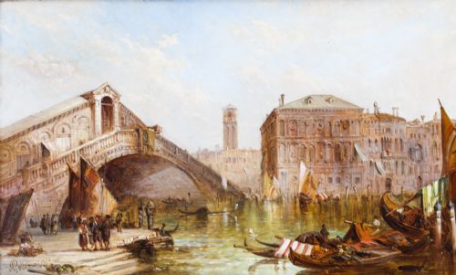 fig 2. Antique Oil Painting The Rialto, Venice' Alfred Pollentine 19th C
