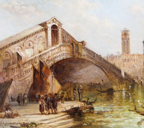 fig 3. Antique Oil Painting The Rialto, Venice' Alfred Pollentine 19th C
