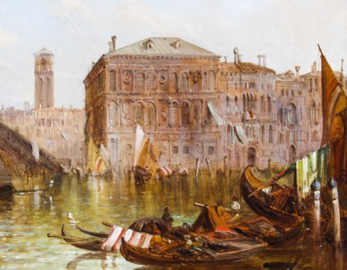 fig 4. Antique Oil Painting The Rialto, Venice' Alfred Pollentine 19th C
