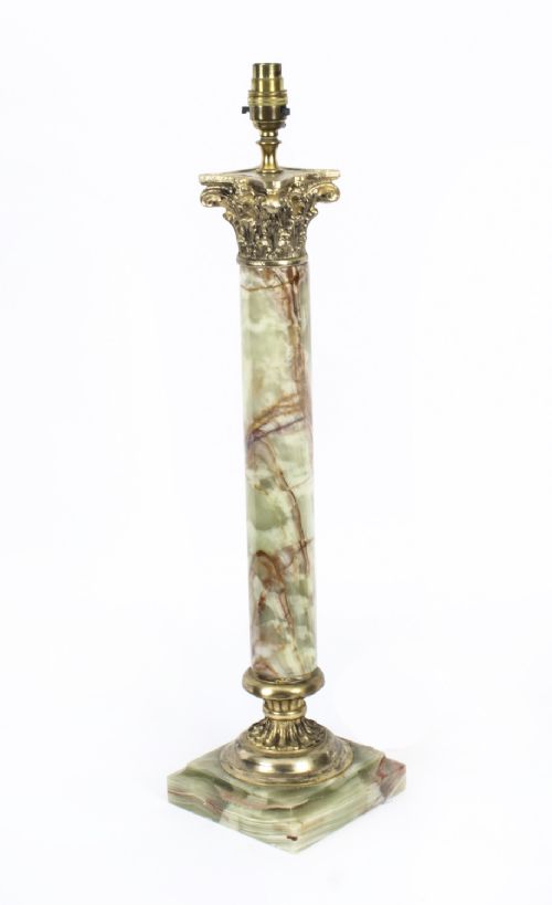 Antique French Ormolu Mounted Onyx Corinthian Column Table Lamp C1880 19th C
