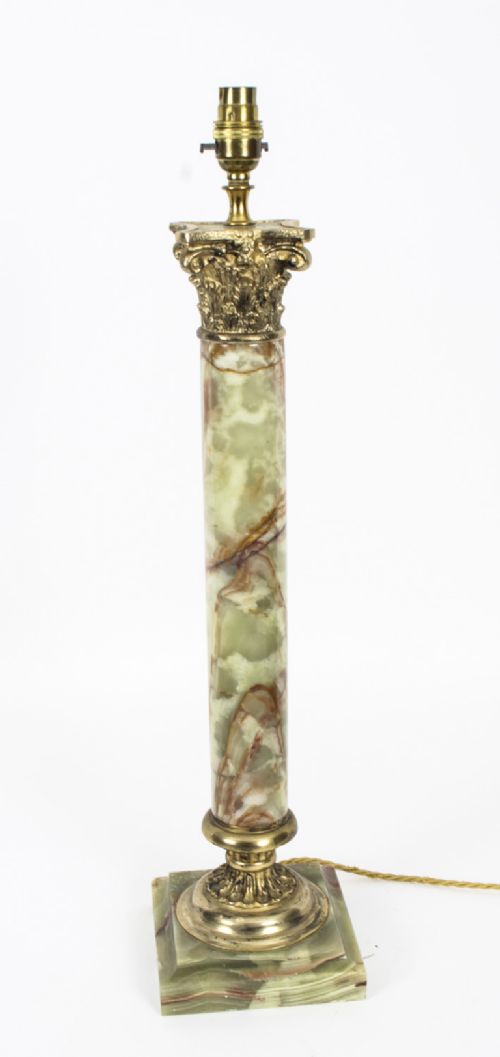 fig 1. Antique French Ormolu Mounted Onyx Corinthian column table lamp C1880 19th C
