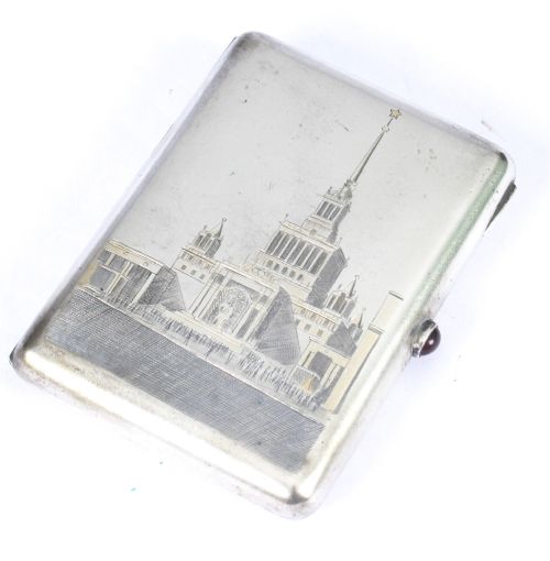 fig 1. Antique Russian Silver & Niello Cigarette Case C1953 Mid 20th C

