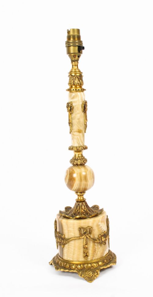 fig 1. Antique French Ormolu Mounted Brown Onyx Table Lamp C1880 19th C
