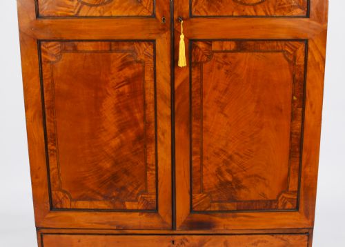 fig 3. Antique English Inalaid & Crossbanded Satinwood Wardrobe 19th Century
