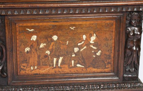 fig 3. Antique Italian Lombardy Marquetry Hall Bench Settle late 18th Century