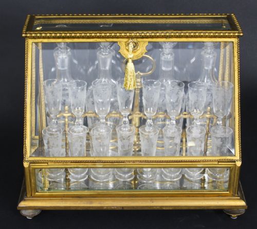 fig 1. Antique French Ormolu with Glass Tantalus Cave a Liqueur 19th C
