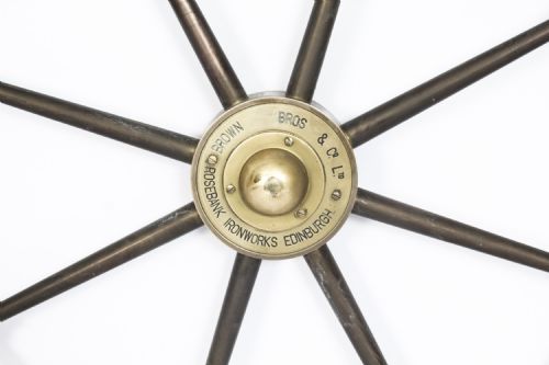 fig 1. Antique 8-Spoke Brass & Walnut Ships Wheel Brown Bros Edinburgh Circa 1900
