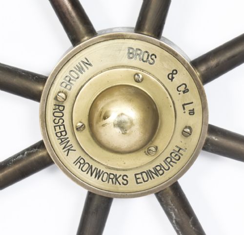 fig 2. Antique 8-Spoke Brass & Walnut Ships Wheel Brown Bros Edinburgh Circa 1900
