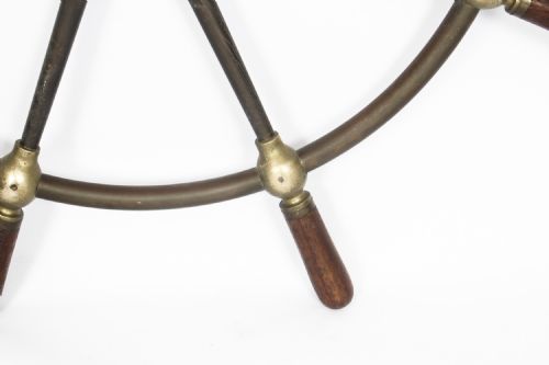 fig 3. Antique 8-Spoke Brass & Walnut Ships Wheel Brown Bros Edinburgh Circa 1900
