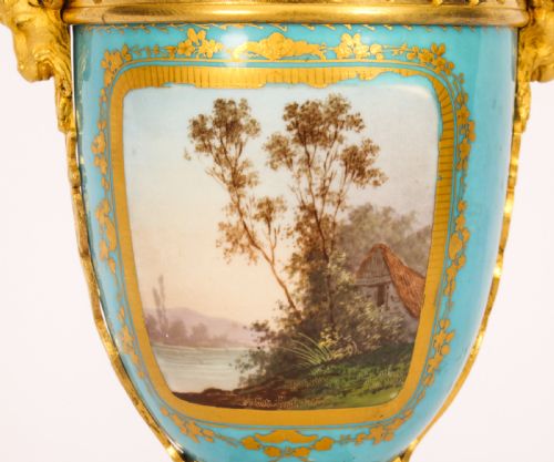 fig 5. Antique Pair Bleu Celeste Sevres Porcelain Lidded Pot Pourri Vases 19th C
