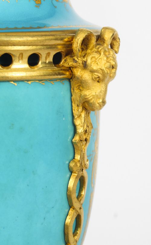 fig 7. Antique Pair Bleu Celeste Sevres Porcelain Lidded Pot Pourri Vases 19th C
