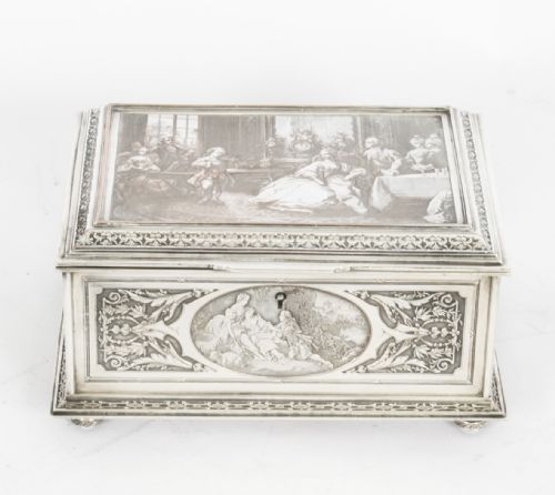 ANTIQUE FRENCH SILVERED COPPER JEWELLERY CASKET BOX B WICKER 19TH C - ADDITIONAL PHOTO 1