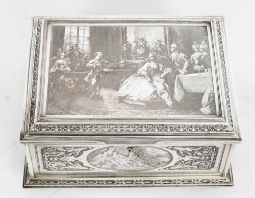 ANTIQUE FRENCH SILVERED COPPER JEWELLERY CASKET BOX B WICKER 19TH C - ADDITIONAL PHOTO 3