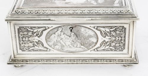 ANTIQUE FRENCH SILVERED COPPER JEWELLERY CASKET BOX B WICKER 19TH C - ADDITIONAL PHOTO 5