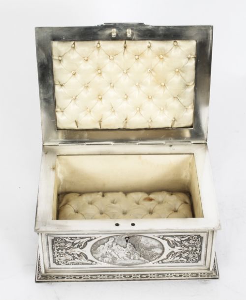 ANTIQUE FRENCH SILVERED COPPER JEWELLERY CASKET BOX B WICKER 19TH C - ADDITIONAL PHOTO 8