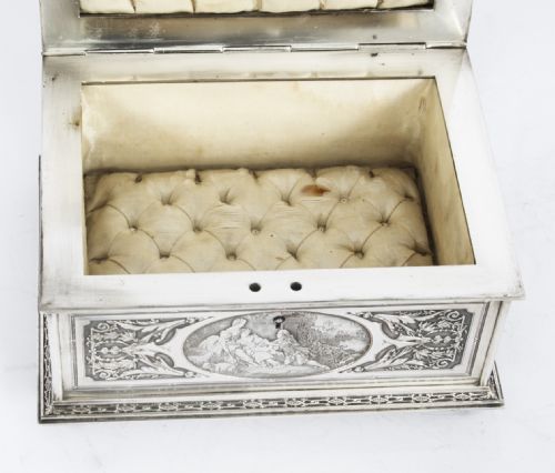 ANTIQUE FRENCH SILVERED COPPER JEWELLERY CASKET BOX B WICKER 19TH C - ADDITIONAL PHOTO 9