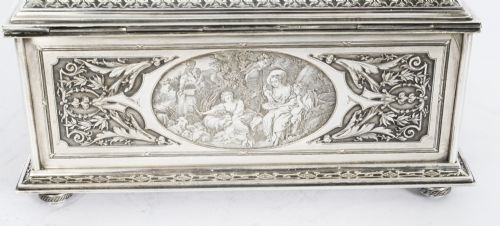 ANTIQUE FRENCH SILVERED COPPER JEWELLERY CASKET BOX B WICKER 19TH C - ADDITIONAL PHOTO 10