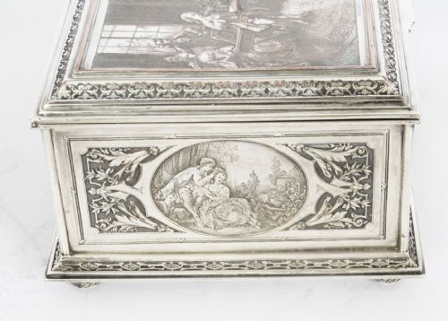 ANTIQUE FRENCH SILVERED COPPER JEWELLERY CASKET BOX B WICKER 19TH C - ADDITIONAL PHOTO 11