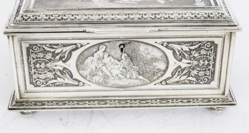 ANTIQUE FRENCH SILVERED COPPER JEWELLERY CASKET BOX B WICKER 19TH C - ADDITIONAL PHOTO 15