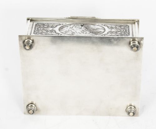 ANTIQUE FRENCH SILVERED COPPER JEWELLERY CASKET BOX B WICKER 19TH C - ADDITIONAL PHOTO 16