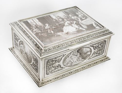 ANTIQUE FRENCH SILVERED COPPER JEWELLERY CASKET BOX B WICKER 19TH C - ADDITIONAL PHOTO 18