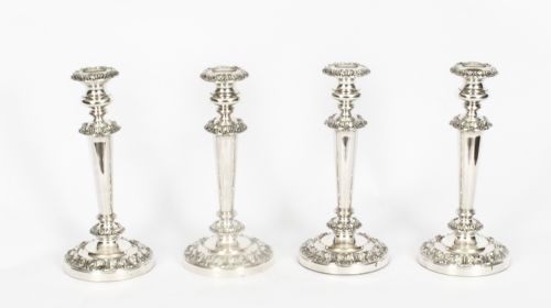 Antique Set 4 Old Sheffield Silver Plated Candlesticks C1820 19th Century
