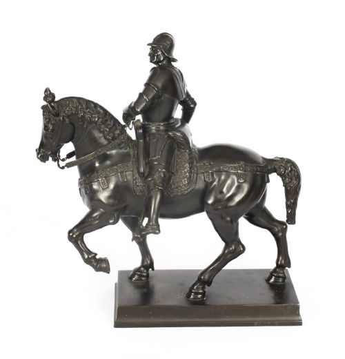 Antique Patinated Bronze Equestrian Statue of Bartolomeo Colleoni 1860 19th C
