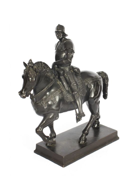 fig 1. Antique Patinated Bronze Equestrian Statue of Bartolomeo Colleoni 1860 19th C
