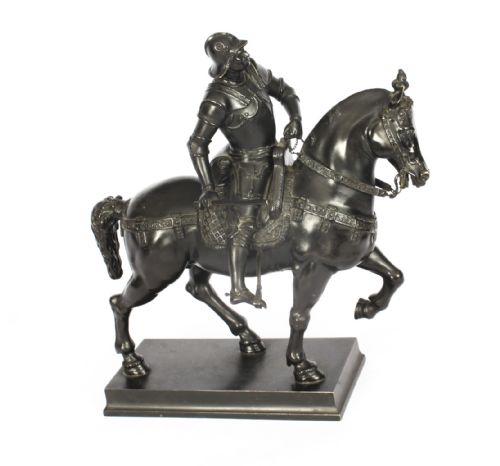 fig 2. Antique Patinated Bronze Equestrian Statue of Bartolomeo Colleoni 1860 19th C
