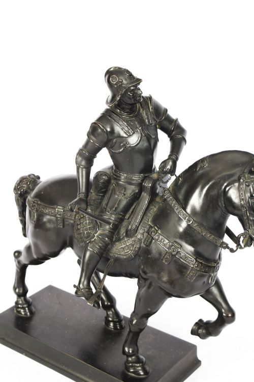 fig 3. Antique Patinated Bronze Equestrian Statue of Bartolomeo Colleoni 1860 19th C
