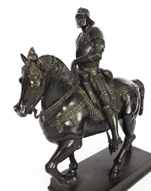 fig 4. Antique Patinated Bronze Equestrian Statue of Bartolomeo Colleoni 1860 19th C
