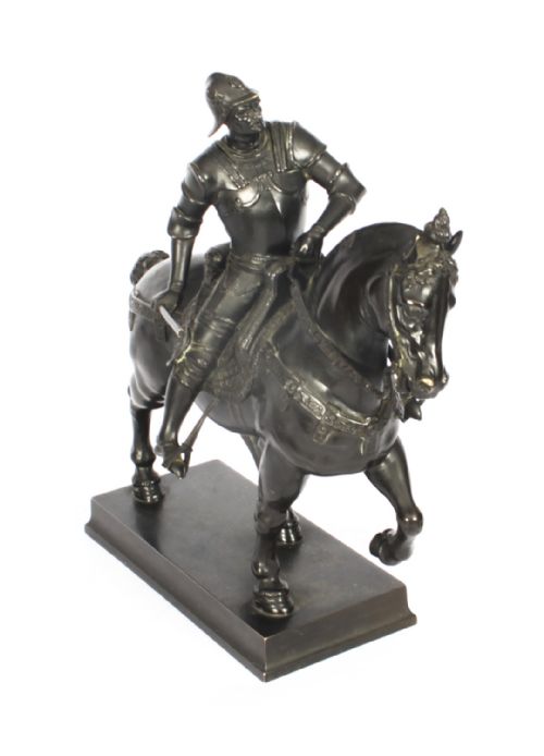 fig 6. Antique Patinated Bronze Equestrian Statue of Bartolomeo Colleoni 1860 19th C
