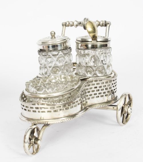 fig 1. Antique Victorian Silver Plated Motoring Cruet Set 19th C