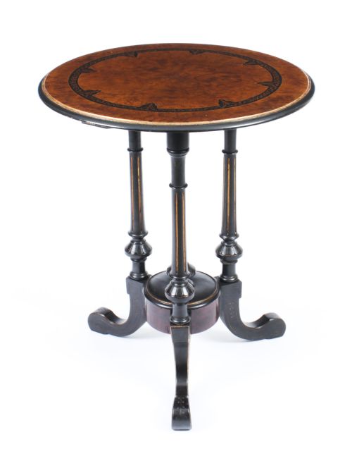 Antique Victorian Burr Walnut & Ebonised Occasional Table 19th Century
