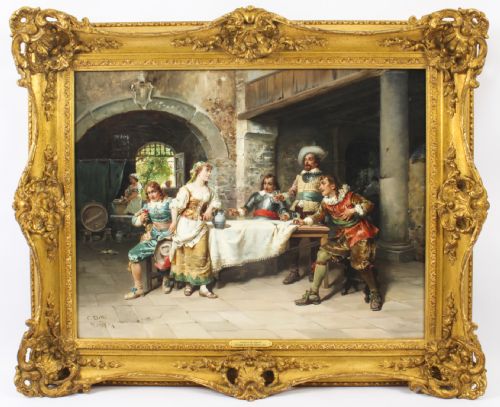 Antique Italian Oil on Canvas Painting by Cesare Augusto Detti 1891 19th C
