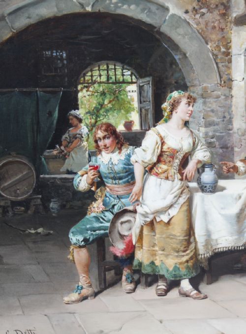 fig 1. Antique Italian Oil on Canvas Painting by Cesare Augusto Detti 1891 19th C
