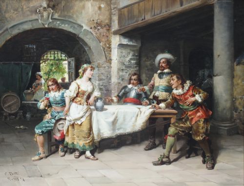 fig 2. Antique Italian Oil on Canvas Painting by Cesare Augusto Detti 1891 19th C
