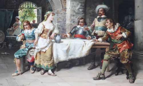 fig 3. Antique Italian Oil on Canvas Painting by Cesare Augusto Detti 1891 19th C
