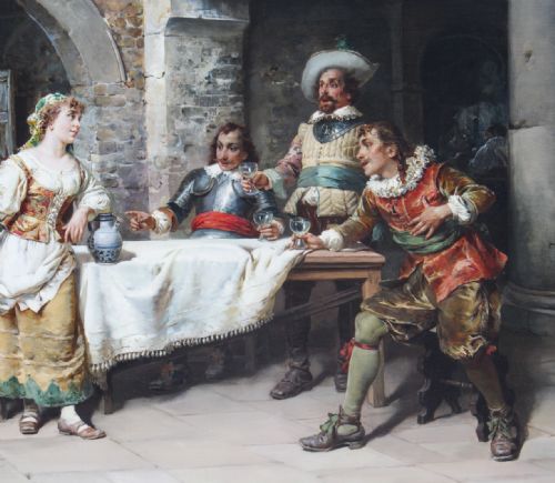 fig 4. Antique Italian Oil on Canvas Painting by Cesare Augusto Detti 1891 19th C
