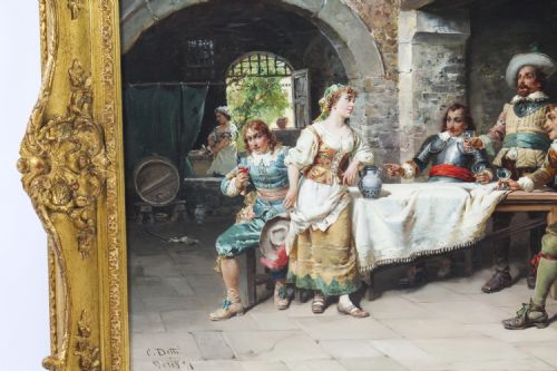 fig 5. Antique Italian Oil on Canvas Painting by Cesare Augusto Detti 1891 19th C
