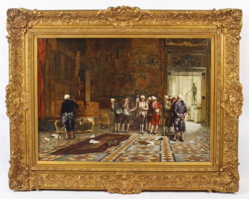 Antique Painting by Adolphe Alexandre Lesrel "The Acquisition" 1875 19th C
