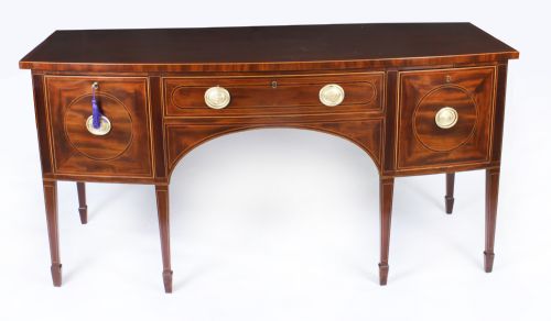 fig 1. Antique George III Scottish Mahogany and Line Inlaid Bowfront Sideboard 18th C
