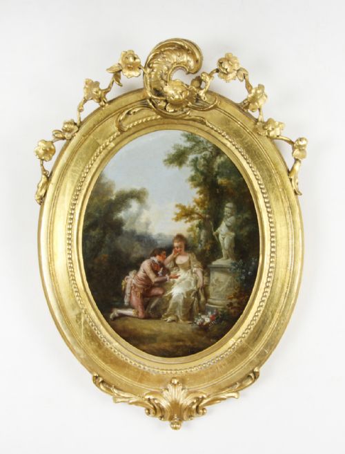 fig 1. Antique French Pair Oval Romantic Paintings Circa 1780 18th C
