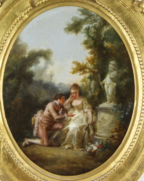 fig 2. Antique French Pair Oval Romantic Paintings Circa 1780 18th C

