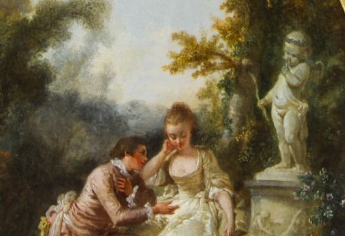 fig 3. Antique French Pair Oval Romantic Paintings Circa 1780 18th C
