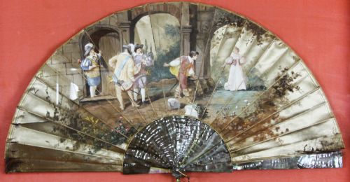 fig 1. Antique French Framed Mother Pearl Hand-Painted Fan Late 18th Century
