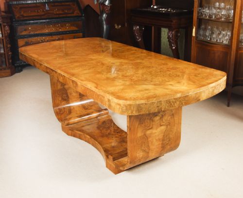 fig 3. Antique Art Deco Burr Walnut Dining Table & 6 Cloud Back Chairs C1920
