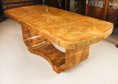 fig 4. Antique Art Deco Burr Walnut Dining Table & 6 Cloud Back Chairs C1920
